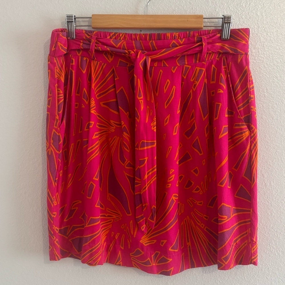 Escapada Pink & Orange Abstract Tropical Tie-Waist Rayon Skirt w/Pockets Size XL
